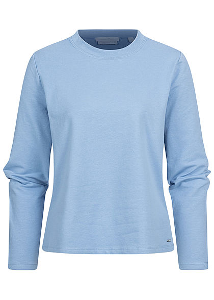 Tom Tailor Damen Longsleeve Pullover mit seitl. Schlitzen sommer blau