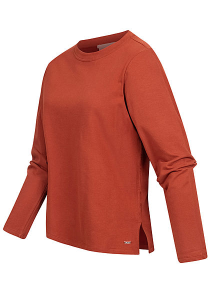 Tom Tailor Damen Longsleeve Pullover mit seitl. Schlitzen rost braun