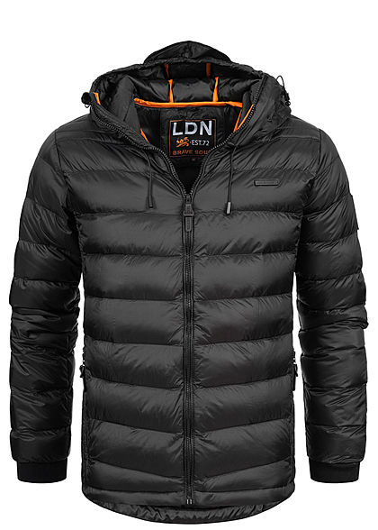 Brave Soul Herren Nylon Steppjacke Kapuze 2-Pockets unicolor schwarz - Art.-Nr.: 20104954