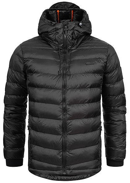 Brave Soul Herren Nylon Steppjacke Kapuze 2-Pockets unicolor schwarz