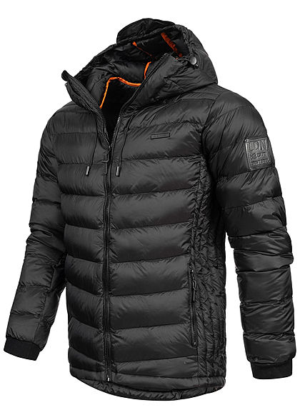 Brave Soul Herren Nylon Steppjacke Kapuze 2-Pockets unicolor schwarz