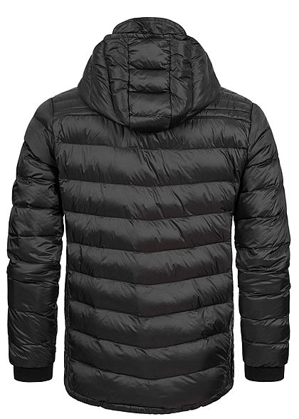 Brave Soul Herren Nylon Steppjacke Kapuze 2-Pockets unicolor schwarz