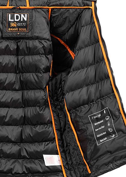 Brave Soul Herren Nylon Steppjacke Kapuze 2-Pockets unicolor schwarz
