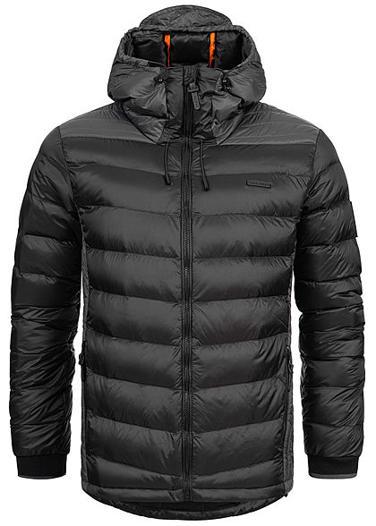 Brave Soul Herren Nylon Steppjacke Kapuze 2-Pockets unicolor dunkelgrau schwarz