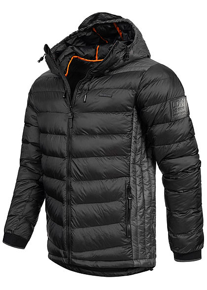 Brave Soul Herren Nylon Steppjacke Kapuze 2-Pockets unicolor dunkelgrau schwarz