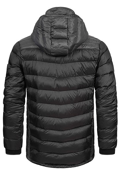 Brave Soul Herren Nylon Steppjacke Kapuze 2-Pockets unicolor dunkelgrau schwarz