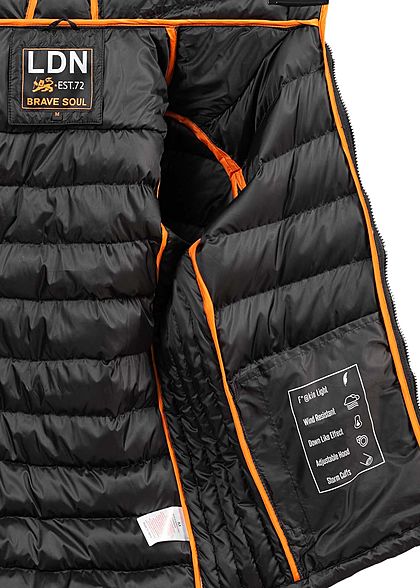 Brave Soul Herren Nylon Steppjacke Kapuze 2-Pockets unicolor dunkelgrau schwarz