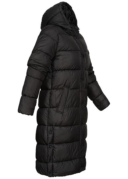 ONLY Damen langer Winter Puffermantel Steppjacke Kapuze 2-Pockets schwarz