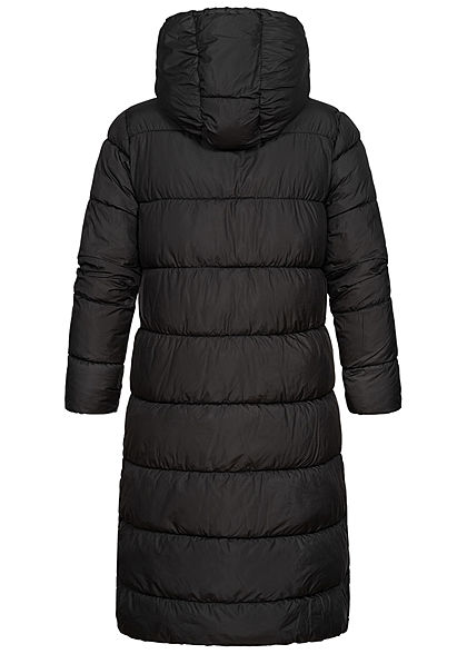ONLY Damen langer Winter Puffermantel Steppjacke Kapuze 2-Pockets schwarz