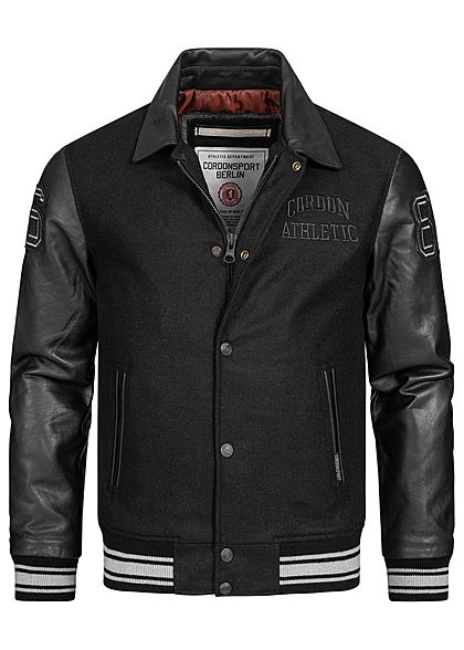 Cordon Sport Berlin Herren Lederjacke Materialmix Logo Patch 2-Pockets schwarz