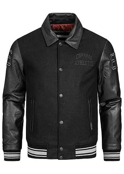 Cordon Sport Berlin Herren Lederjacke Materialmix Logo Patch 2-Pockets schwarz
