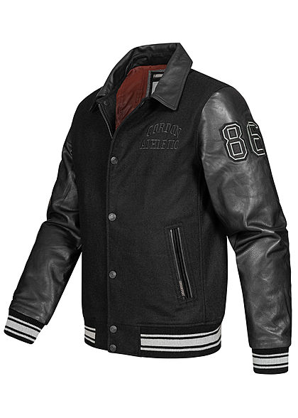 Cordon Sport Berlin Herren Lederjacke Materialmix Logo Patch 2-Pockets schwarz