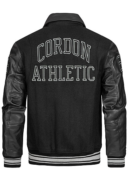 Cordon Sport Berlin Herren Lederjacke Materialmix Logo Patch 2-Pockets schwarz