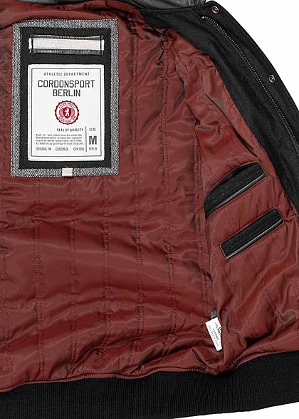 Cordon Sport Berlin Herren Lederjacke Materialmix Logo Patch 2-Pockets schwarz