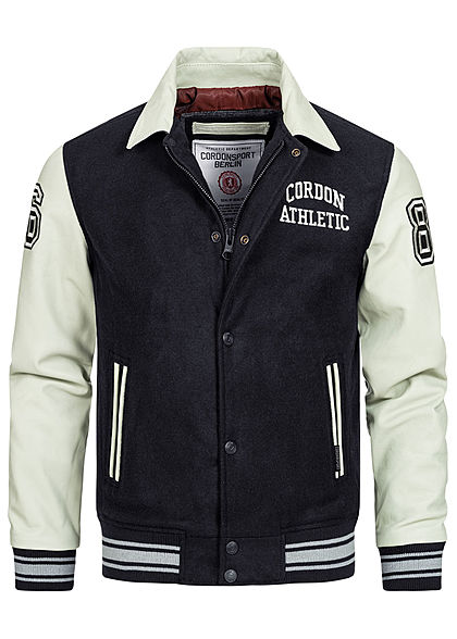 Cordon Sport Berlin Herren Lederjacke Materialmix Logo Patch 2-Pockets navy blau