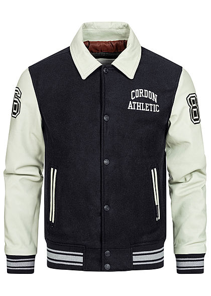Cordon Sport Berlin Herren Lederjacke Materialmix Logo Patch 2-Pockets navy blau