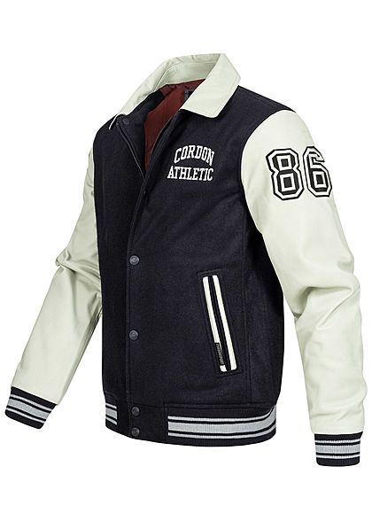 Cordon Sport Berlin Herren Lederjacke Materialmix Logo Patch 2-Pockets navy blau