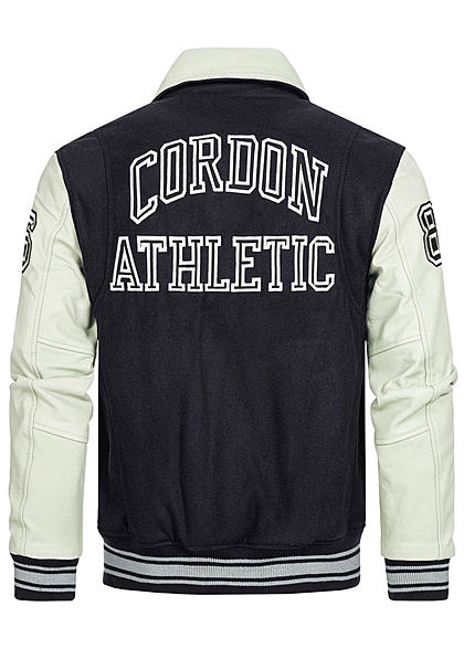 Cordon Sport Berlin Herren Lederjacke Materialmix Logo Patch 2-Pockets navy blau