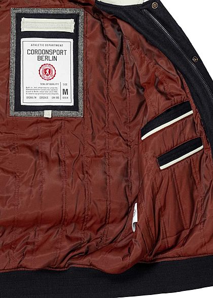 Cordon Sport Berlin Herren Lederjacke Materialmix Logo Patch 2-Pockets navy blau