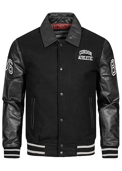 Cordon Sport Berlin Herren Lederjacke Materialmix Logo Patch 2-Pockets schwarz weiss