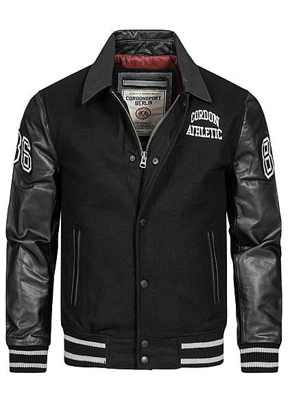 Cordon Sport Berlin Herren Lederjacke Materialmix Logo Patch 2-Pockets schwarz weiss