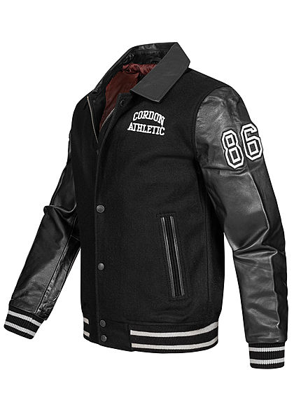 Cordon Sport Berlin Herren Lederjacke Materialmix Logo Patch 2-Pockets schwarz weiss