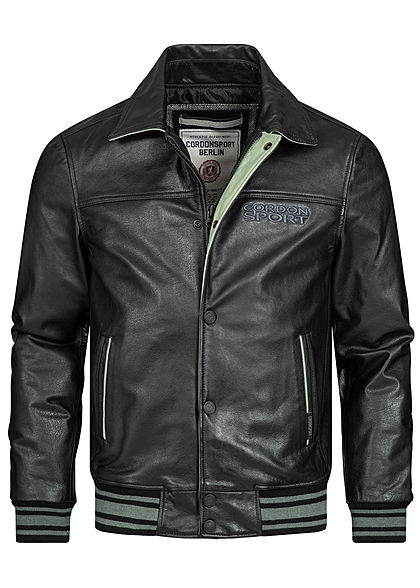 Cordon Sport Berlin Herren Lederjacke Logo Patch vorne & hinten 2-Pockets schwarz