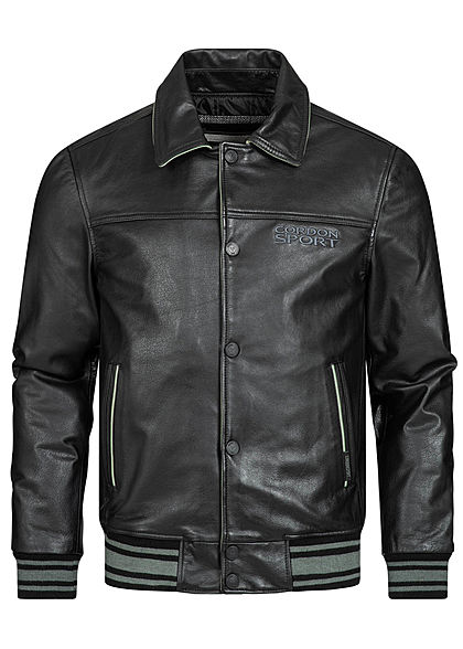 Cordon Sport Berlin Herren Lederjacke Logo Patch vorne & hinten 2-Pockets schwarz