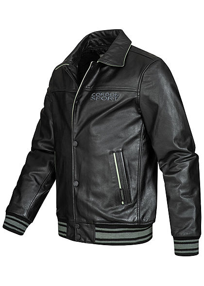 Cordon Sport Berlin Herren Lederjacke Logo Patch vorne & hinten 2-Pockets schwarz