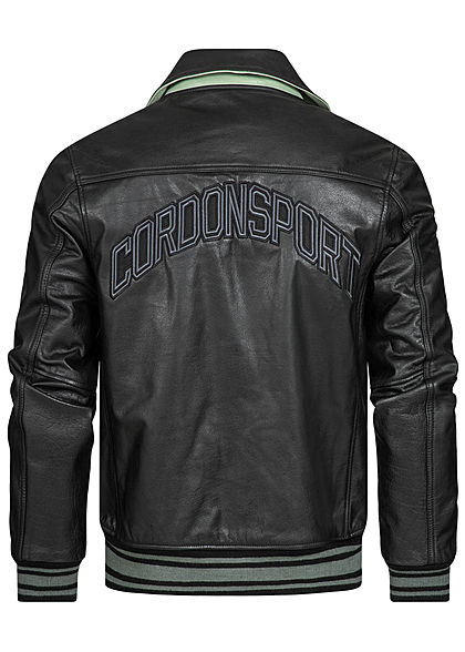 Cordon Sport Berlin Herren Lederjacke Logo Patch vorne & hinten 2-Pockets schwarz