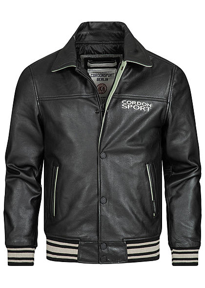 Cordon Sport Berlin Herren Lederjacke Logo Patch vorne & hinten 2-Pockets schwarz weiss