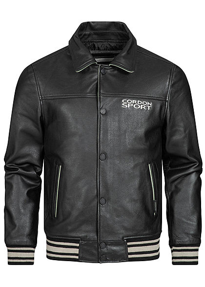 Cordon Sport Berlin Herren Lederjacke Logo Patch vorne & hinten 2-Pockets schwarz weiss