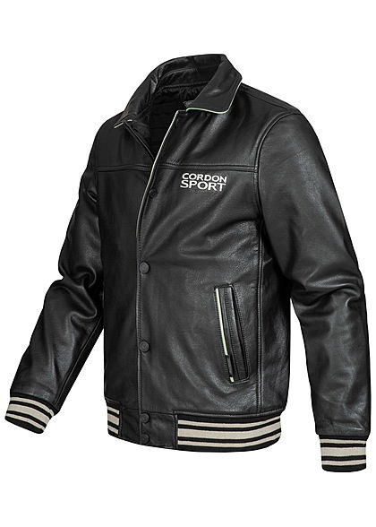 Cordon Sport Berlin Herren Lederjacke Logo Patch vorne & hinten 2-Pockets schwarz weiss