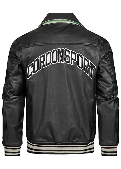 Cordon Sport Berlin Herren Lederjacke Logo Patch vorne & hinten 2-Pockets schwarz weiss