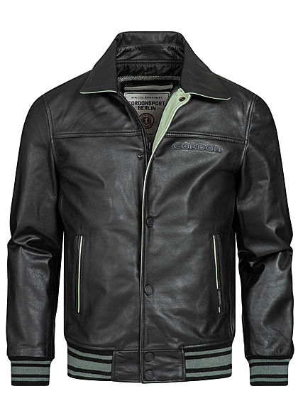 Cordon Sport Berlin Herren Lederjacke Logo Patch vorne 2-Pockets schwarz