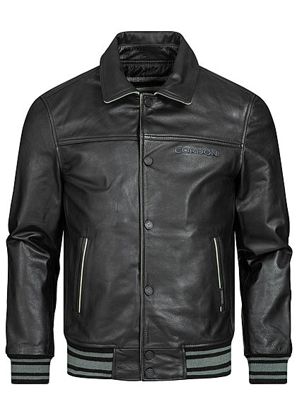 Cordon Sport Berlin Herren Lederjacke Logo Patch vorne 2-Pockets schwarz