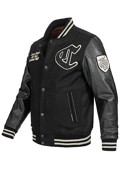 Cordon Sport Berlin Herren Lederjacke Materialmix Logo Frontpatch 2-Pockets schwarz