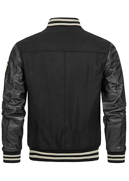 Cordon Sport Berlin Herren Lederjacke Materialmix Logo Frontpatch 2-Pockets schwarz