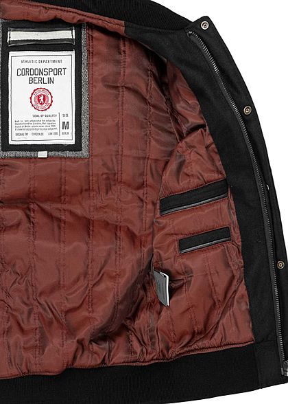 Cordon Sport Berlin Herren Lederjacke Materialmix Logo Frontpatch 2-Pockets schwarz