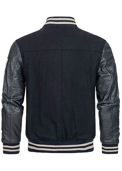 Cordon Sport Berlin Herren Lederjacke Materialmix Logo Frontpatch 2-Pockets navy blau