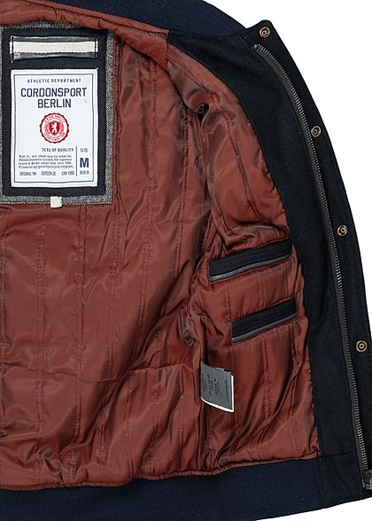 Cordon Sport Berlin Herren Lederjacke Materialmix Logo Frontpatch 2-Pockets navy blau