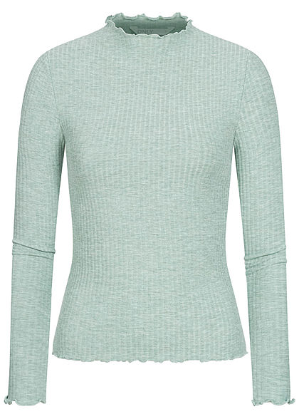 ONLY Damen NOOS Ribbed Frill Longsleeve Pullover chinois grün melange