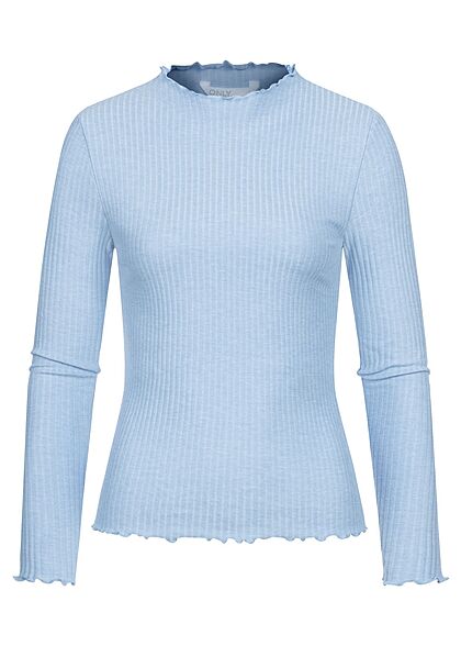 ONLY Damen NOOS Ribbed Frill Longsleeve Pullover infinity hell blau