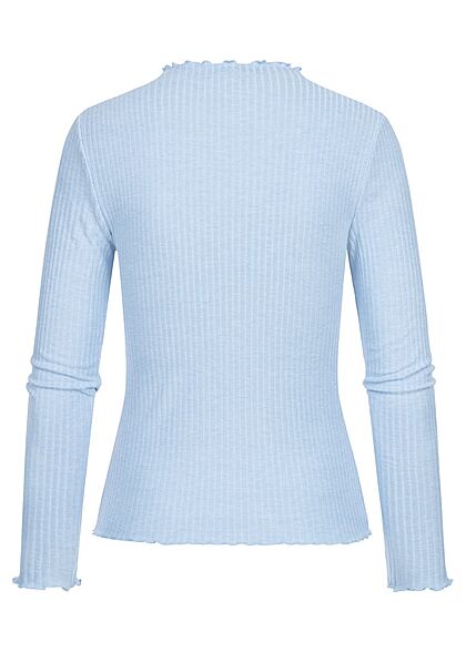 ONLY Damen NOOS Ribbed Frill Longsleeve Pullover infinity hell blau