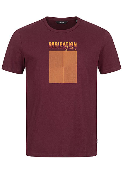 ONLY & SONS Herren T-Shirt Dedication Frontprint Slim Fit winetasting bordeaux rot