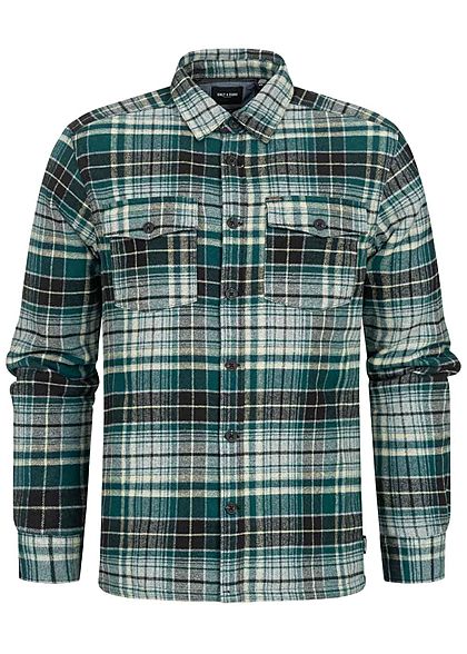 ONLY & SONS Herren Flanell Hemd Jacke Karo Muster 4-Pockets sea moss grün