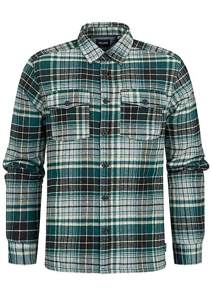 ONLY & SONS Herren Flanell Hemd Jacke Karo Muster 4-Pockets sea moss grn