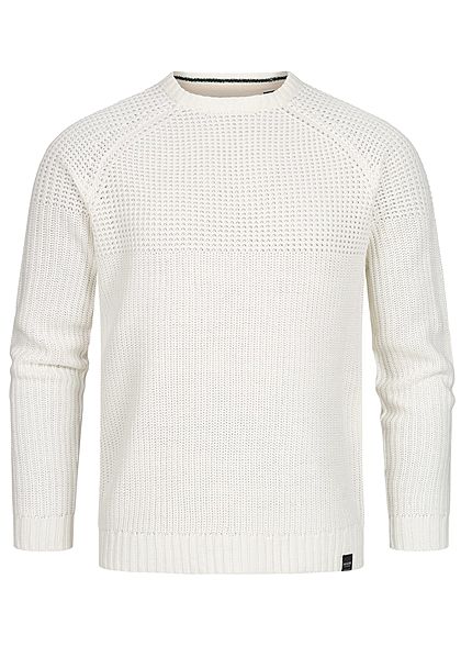 ONLY & SONS Herren Struktur Strickpullover Sweater mit Rippbündchen cloud d. weiss