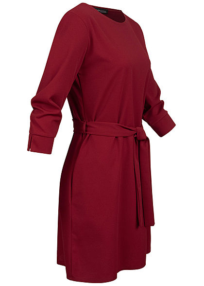 Kwadrant Varken D.w.z Styleboom Fashion Dames 3/4 Mouw Mini Jurk met Bind Riem maroon rood