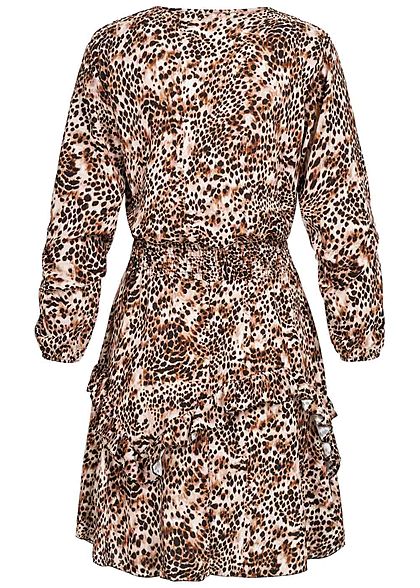 Styleboom Fashion Damen V-Neck Chiffon Crepe Kleid Stufenrock beige braun